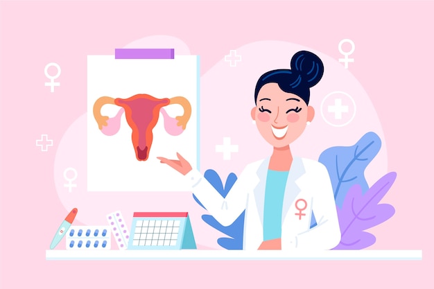 Gynecologist woman with medical elements illustrated