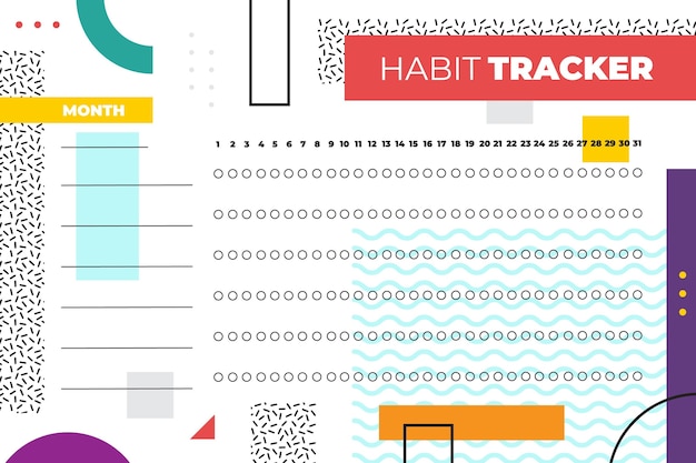 Habit tracker template in memphis style