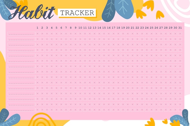 Habit tracker template in pink background