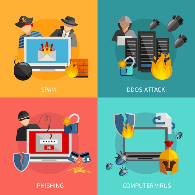 Free vector hacker 2x2 flat design concept