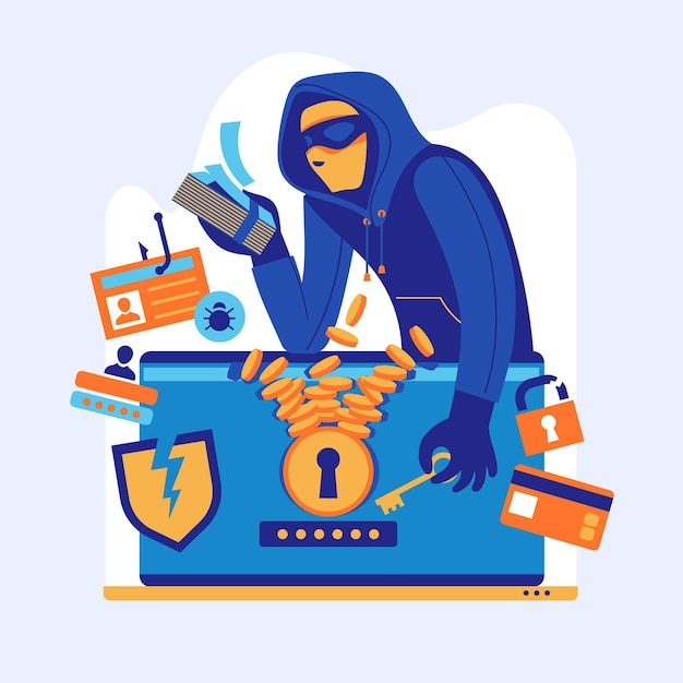 Hacker activity concept illustration with man