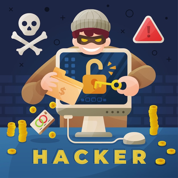 Free Vector hacker activity with computer