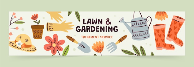 Free vector had drawn flat design gardening twitch banner