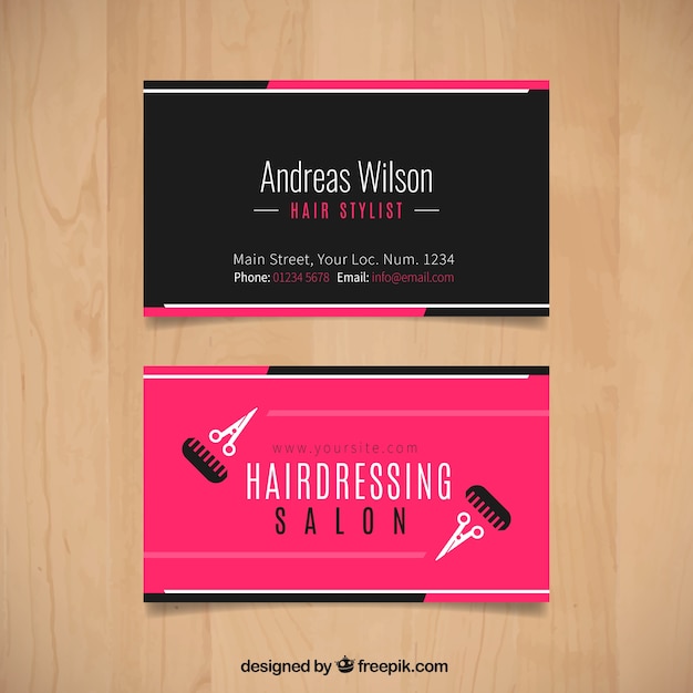 Hairdressing salon card with scissors and combs