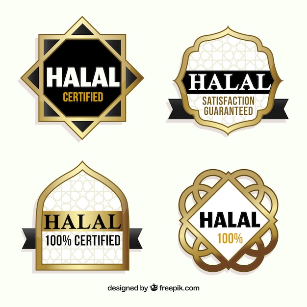 Free Vector halal stamp collection with golden style