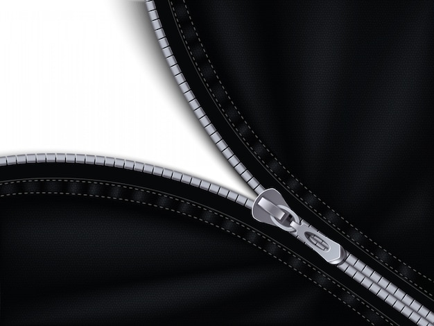 Free vector half closed grey zipper sewing to black fabric