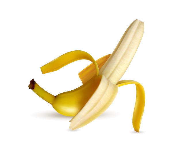 Free Vector half peeled ripe banana closeup appetizing  realistic image white  light shadow