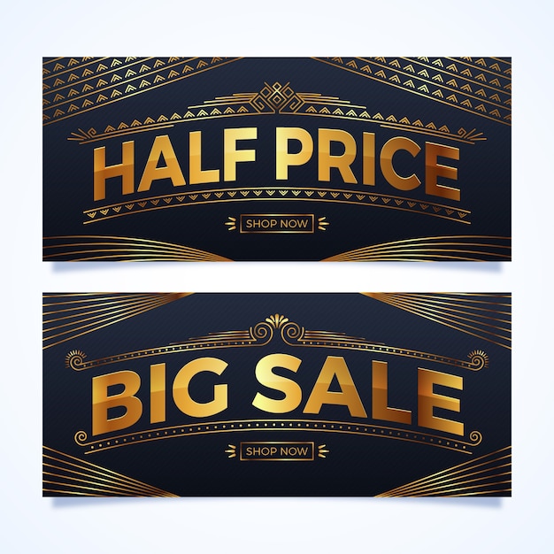 Half price golden banner in realistic style