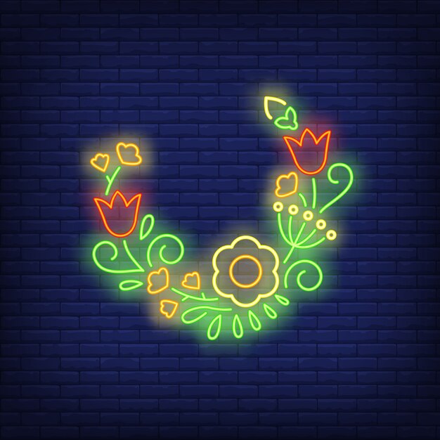 Half-round flower wreath neon sign