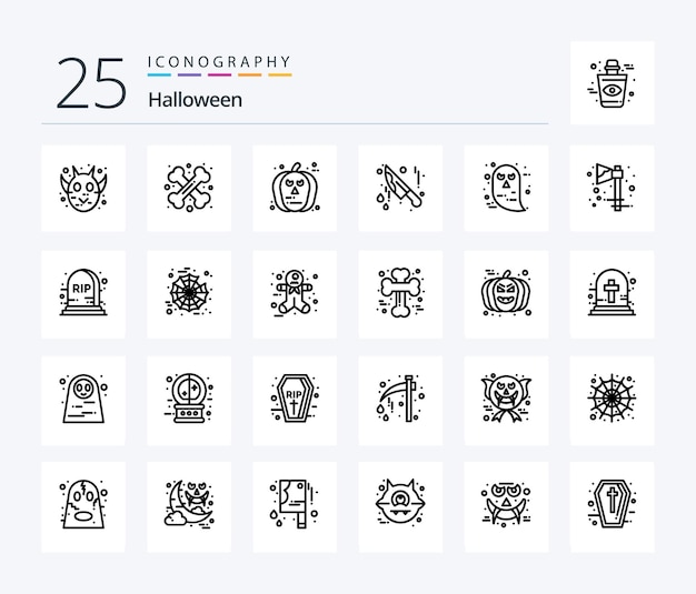 Free Vector halloween 25 line icon pack including face knife sign halloween scary