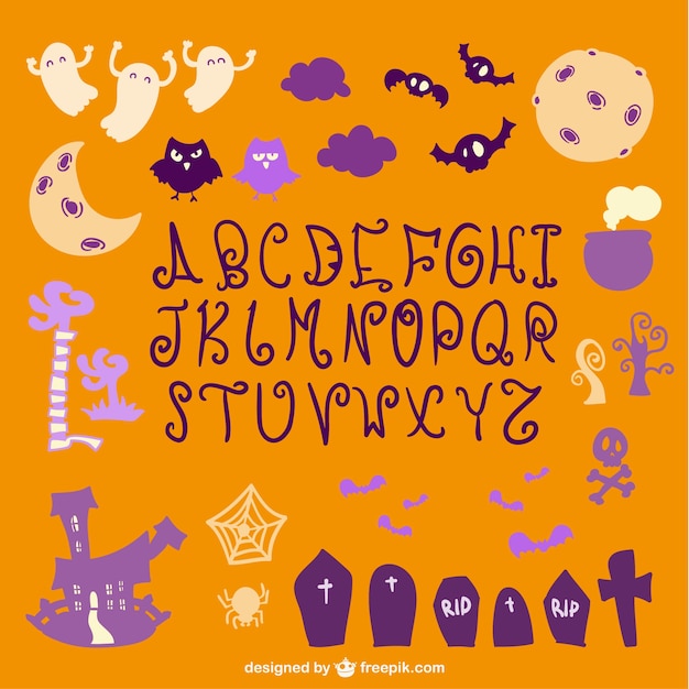 Halloween alphabet and elements