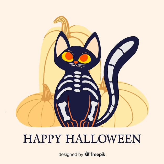 Free vector halloween background with black cat