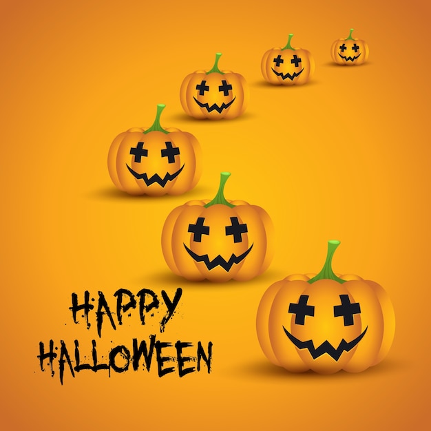 Halloween background with cute pumpkin / jack o lanterns