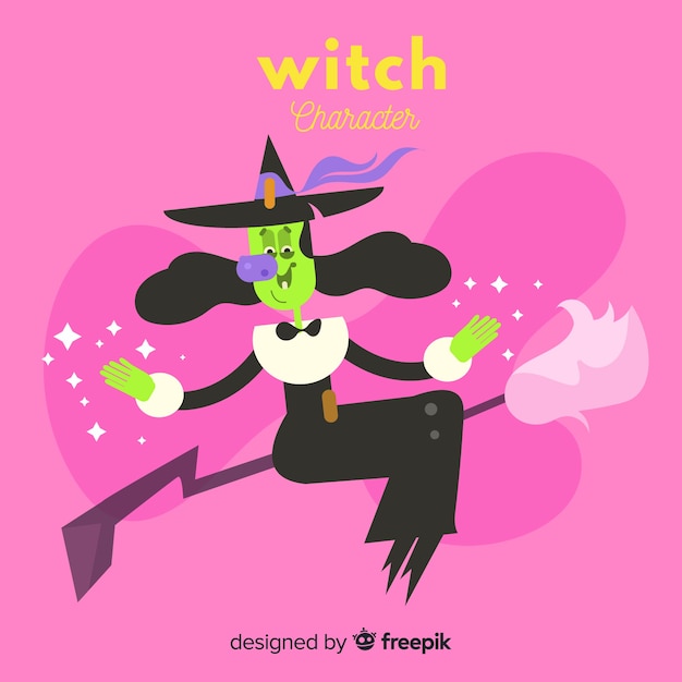 Free Vector halloween background with cute witch