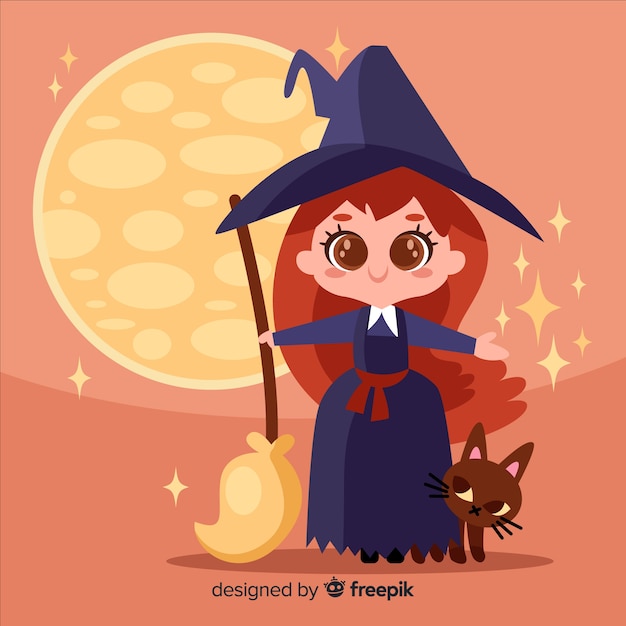 Halloween background with cute witch