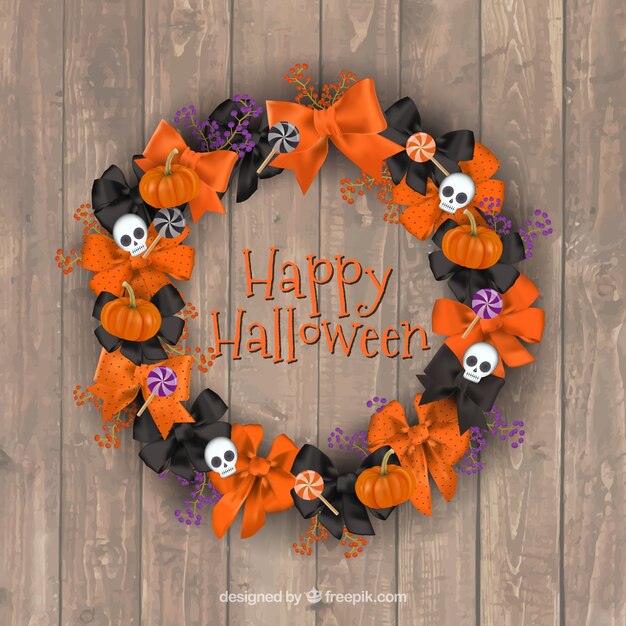 Free Vector halloween background with decorative bow wreath