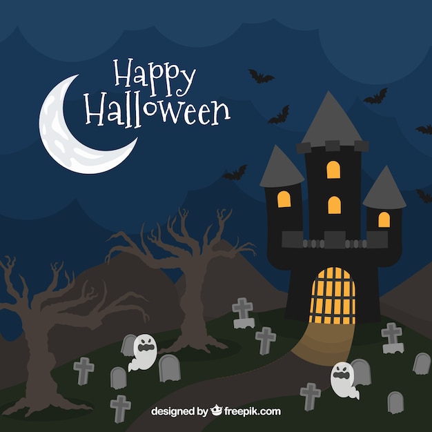 Free Vector halloween background with flat design