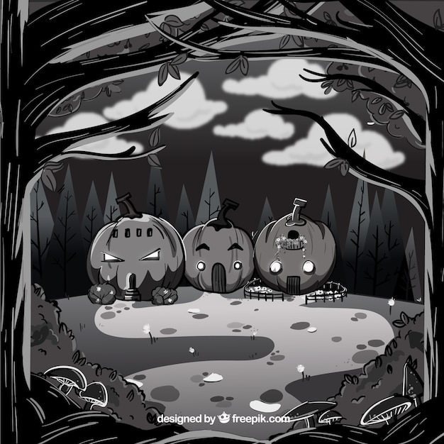 Free vector halloween background with hand drawn style