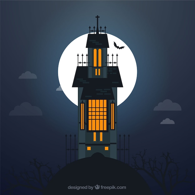 Free Vector halloween background with haunted house