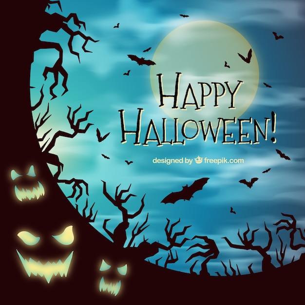 Free Vector halloween background with illuminated creepy faces