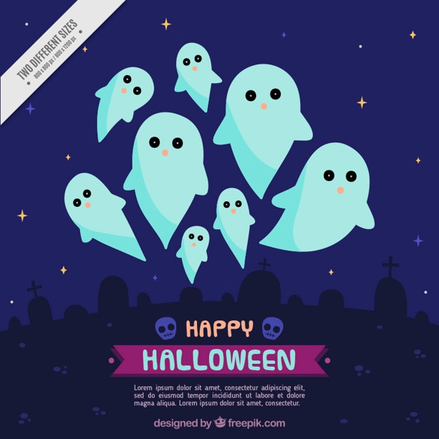 Free Vector halloween background with lovely ghosts 