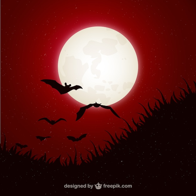 Free Vector halloween background with moon and bats