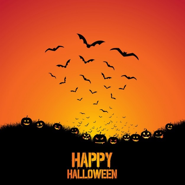 Free Vector halloween background with pumpkins and bats