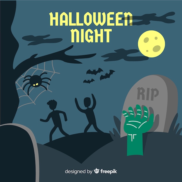 Free Vector halloween background with scary graveyard