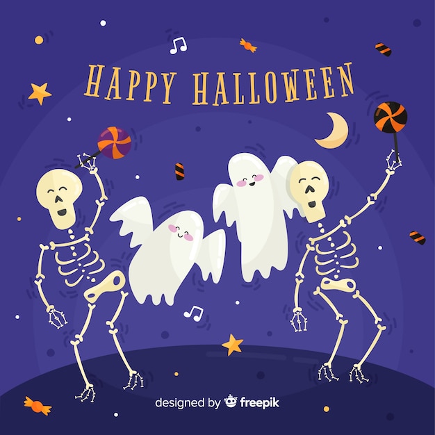 Free vector halloween background with skeletons