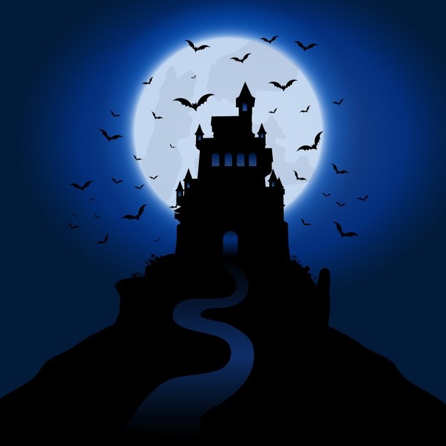 Free Vector halloween background with spooky haunted house