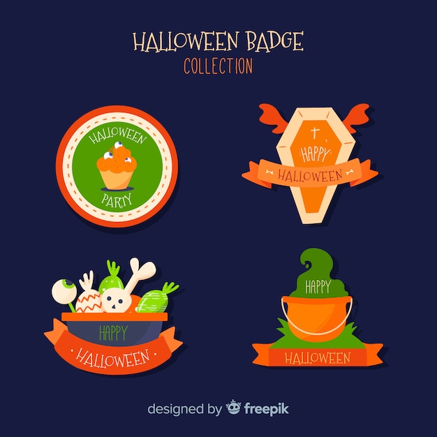 Free Vector halloween badge collection in flat design