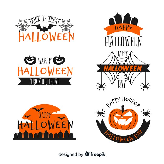 Halloween badge collection in flat design