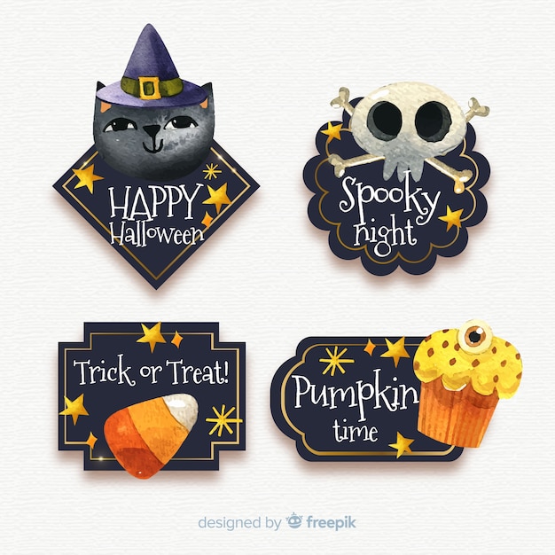 Free vector halloween badge collection in watercolor