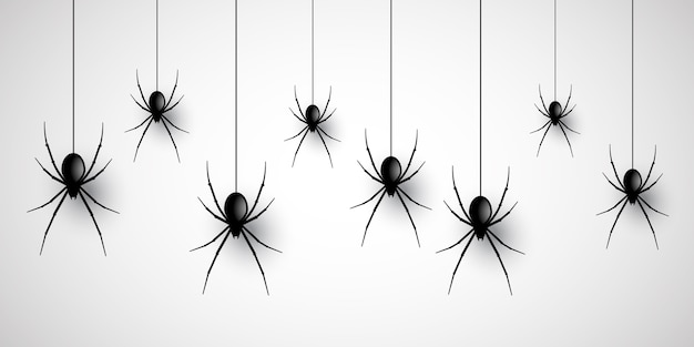 Free Vector halloween banner design with hanging spiders