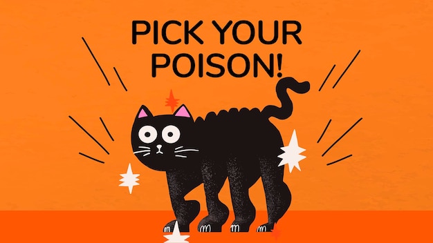 Free vector halloween banner template vector, pick your poison with cute black cat