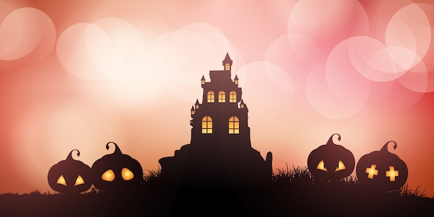 Halloween banner with castle and pumpkins 