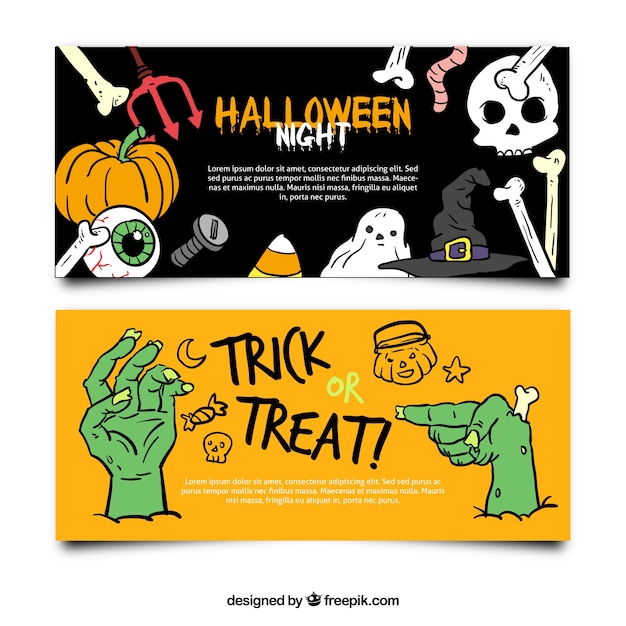 Halloween banners with creepy items