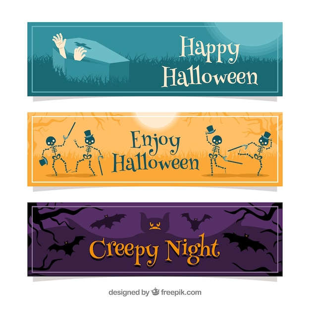 Free Vector halloween banners with deads and bats