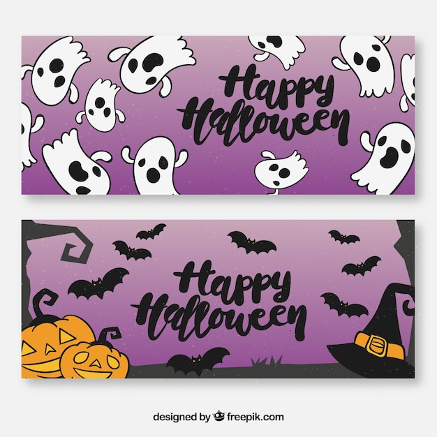 Halloween banners with ghosts and pumpkins