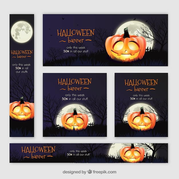 Free Vector halloween banners with pumpkin design