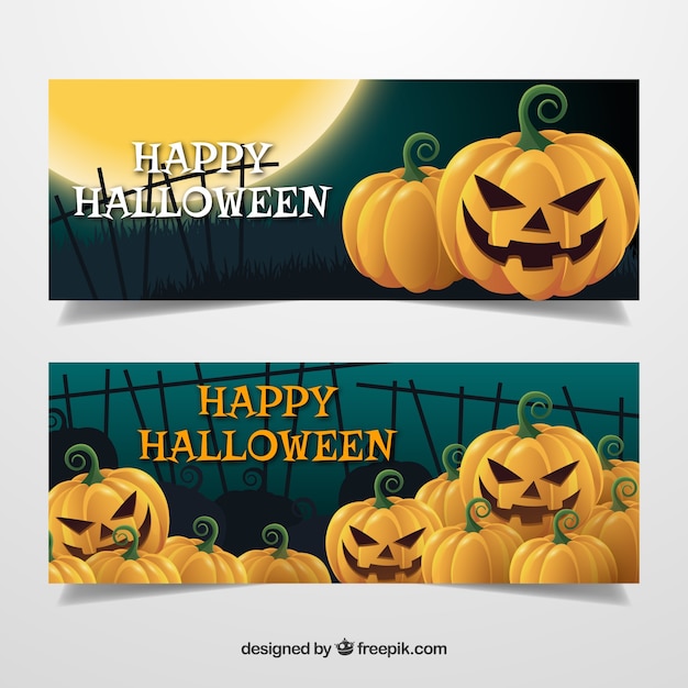 Free Vector halloween banners with pumpkins