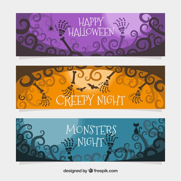 Free Vector halloween banners with walking deads