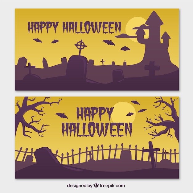 Free Vector halloween banners in yellow and purple tones