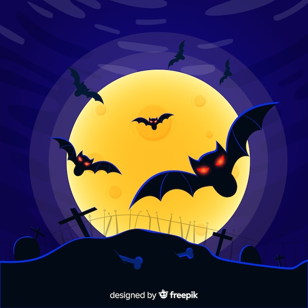 Free Vector halloween bat background in flat design