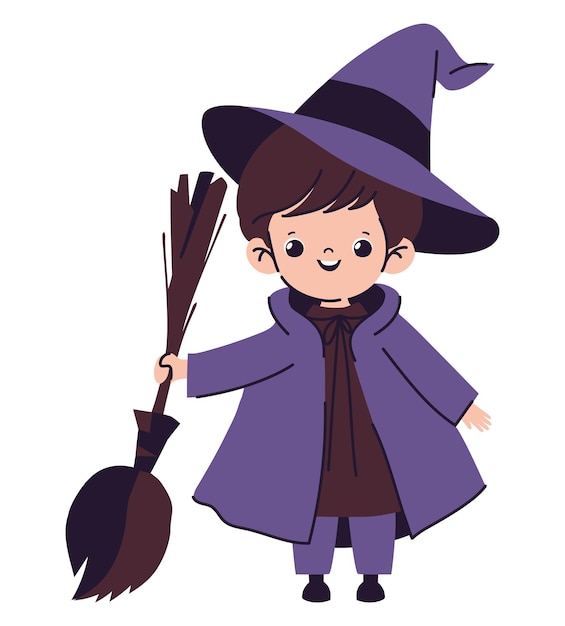 Free Vector halloween boy dressed as a purple witch character