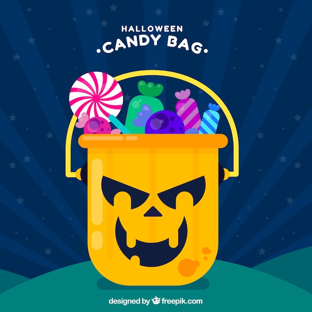 Free Vector halloween candy bag with flat design