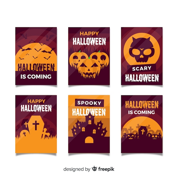 Free Vector halloween card collection in flat design