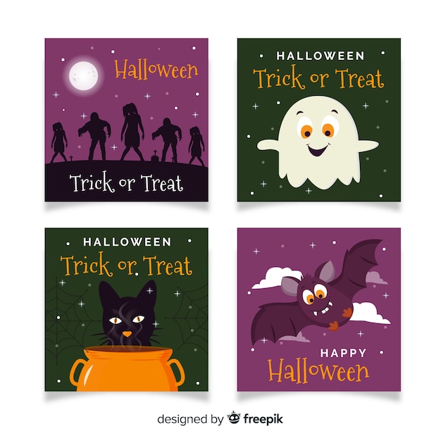 Free Vector halloween card collection in flat design