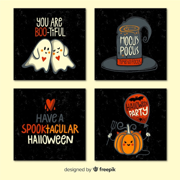 Free vector halloween card collection with quotes