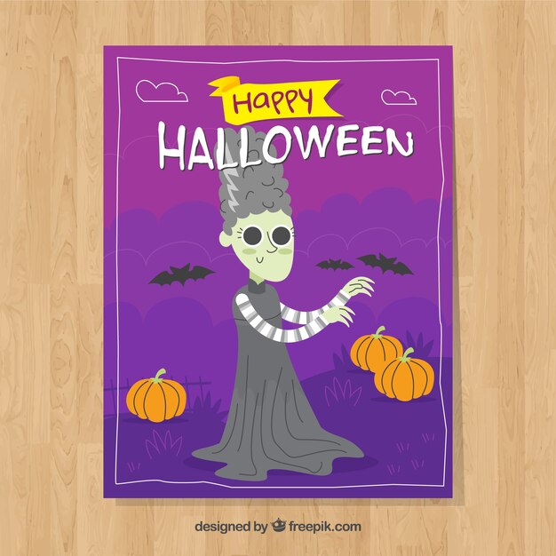 Halloween card with creepy witch